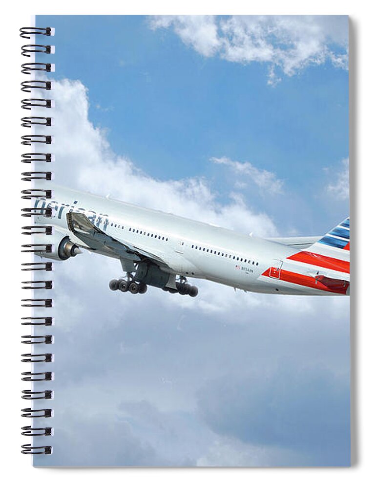 Boeing Spiral Notebook featuring the digital art American Airlines Boeing 777 by Airpower Art