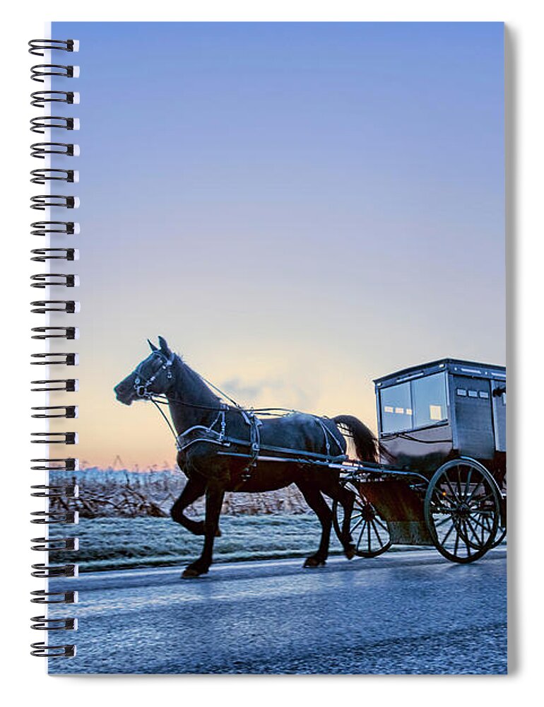 Amish Buggy Spiral Notebook featuring the photograph Amish Buggy before Dawn #2 by David Arment