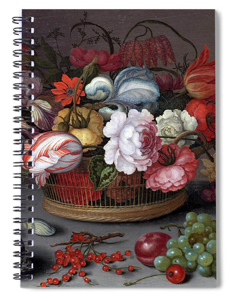 Balthasar Van Der Ast Spiral Notebook featuring the painting Basket of Flowers #2 by Balthasar van der Ast