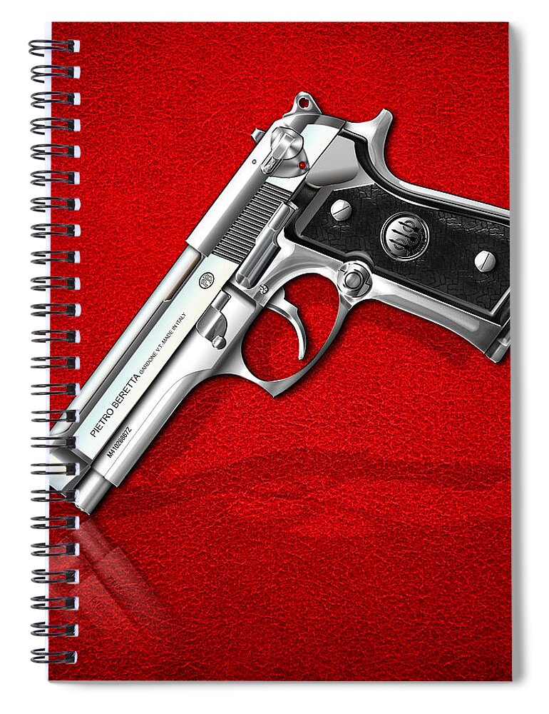 The Armory By Serge Averbukh Spiral Notebook featuring the photograph Beretta 92FS Inox over Red Leather #2 by Serge Averbukh