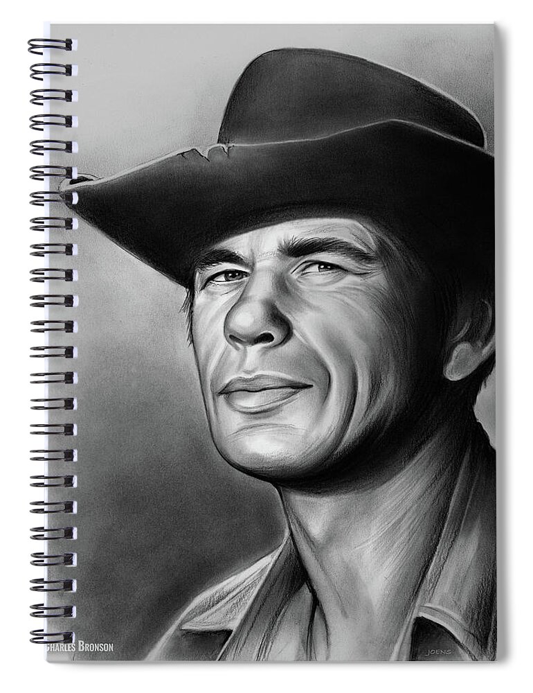 Charles Bronson Spiral Notebook featuring the drawing Charles Bronson #4 by Greg Joens