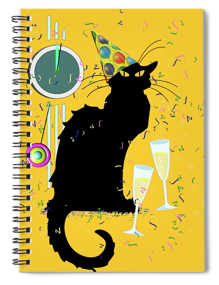 Chat Noir New Years Spiral Notebook featuring the digital art Chat Noir New Years Party Countdown #2 by Gravityx9 Designs