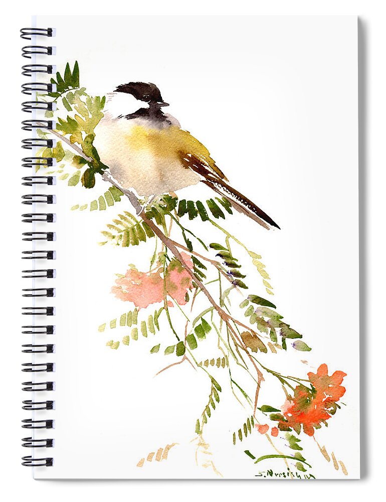 Chickadee Art Spiral Notebook featuring the painting Chickadee #2 by Suren Nersisyan