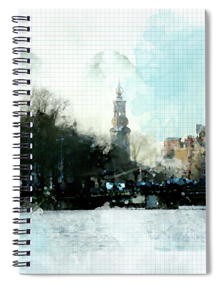 Dutch Spiral Notebook featuring the digital art City Life In Watercolor Style #1 by Ariadna De Raadt