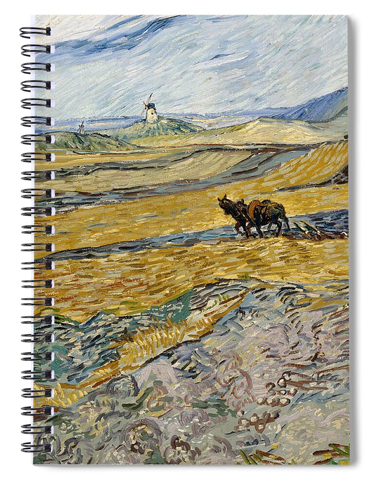 Vincent Van Gogh Spiral Notebook featuring the painting Enclosed Field With Ploughman #2 by Vincent Van Gogh