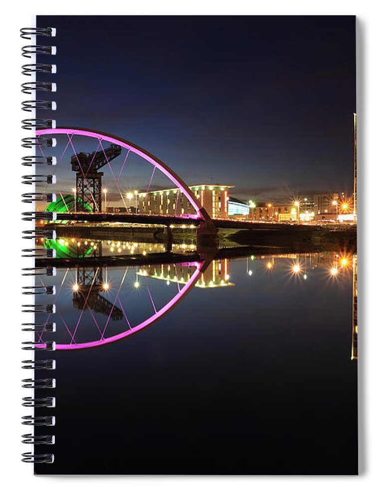 Glasgow Clyde Arc Spiral Notebook featuring the photograph Glasgow Clyde Arc Bridge at Twilight #2 by Maria Gaellman