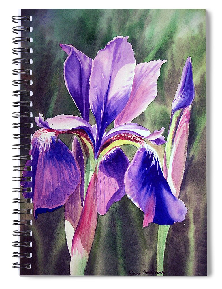 Iris Spiral Notebook featuring the painting Purple Iris by Irina Sztukowski
