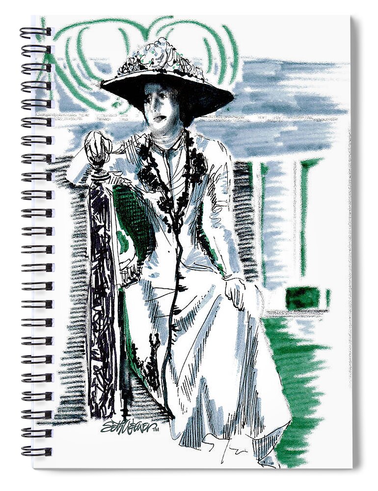 Lady Grantham Spiral Notebook featuring the drawing Lady Grantham by Seth Weaver