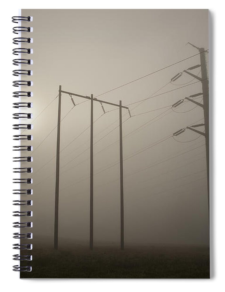 Snohomish Valley Spiral Notebook featuring the photograph Large Transmission Towers in Fog #2 by Jim Corwin