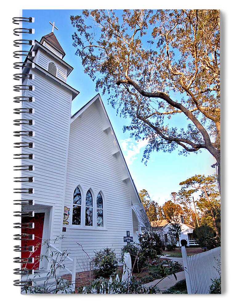 Church Spiral Notebook featuring the painting Magnolia Springs Alabama Church by Michael Thomas