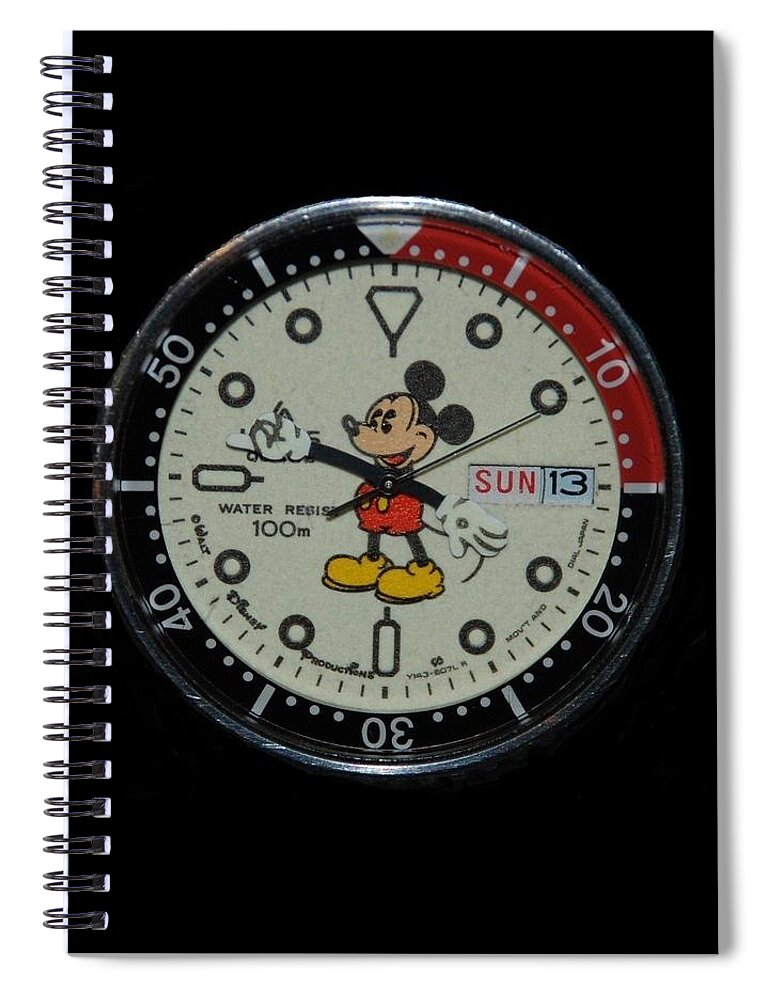 Mickey Mouse Spiral Notebook featuring the photograph Mickey Mouse Watch Face #2 by Rob Hans