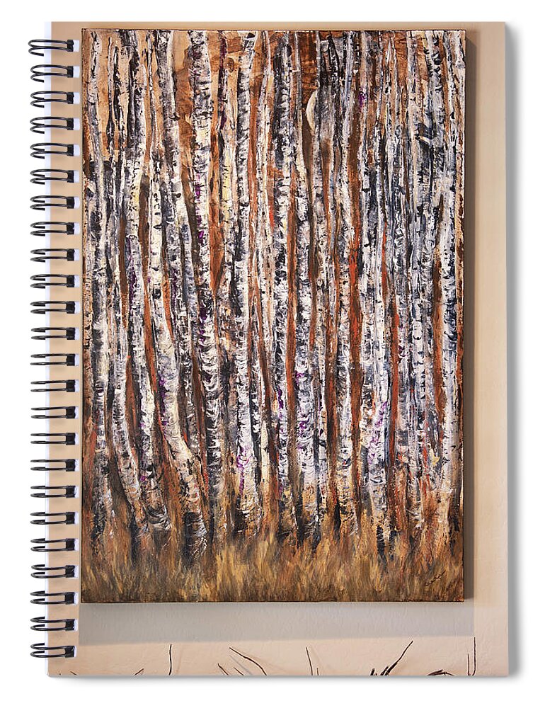 Moonlight Spiral Notebook featuring the painting Moonlight Aspens by Sheila Johns