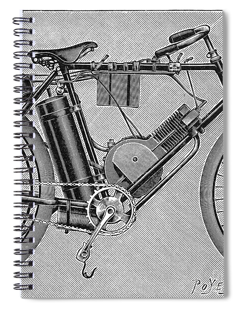 1895 Spiral Notebook featuring the photograph Motorcycle, 1895 #2 by Granger