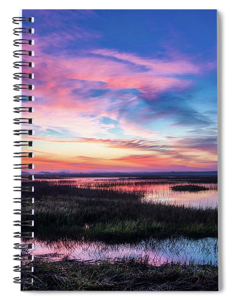 Oak Island Spiral Notebook featuring the photograph Oak Island Marsh Sunrise #2 by Nick Noble