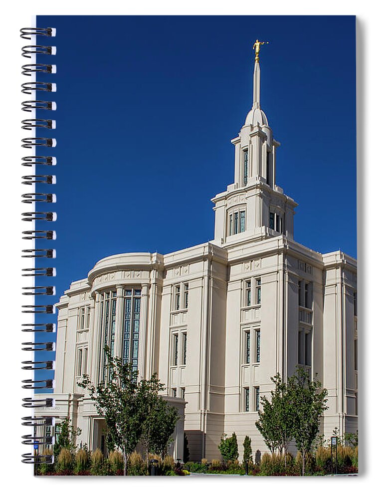 Trees Spiral Notebook featuring the photograph Payson Temple in July #2 by K Bradley Washburn