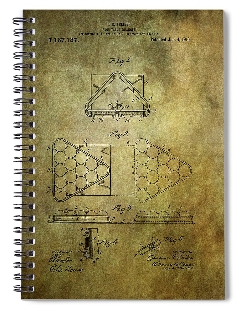 Pool Table Spiral Notebook featuring the photograph Pool table triangle patent from 1915 #2 by Chris Smith