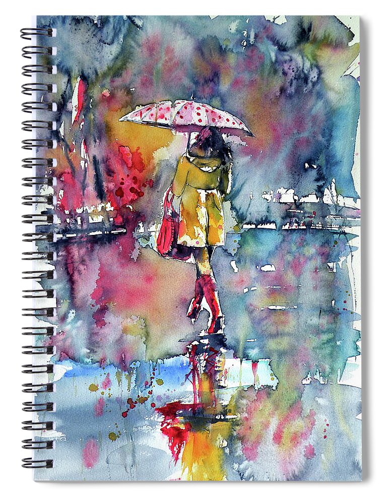 Rainy Day Spiral Notebook featuring the painting Rainy day #2 by Kovacs Anna Brigitta