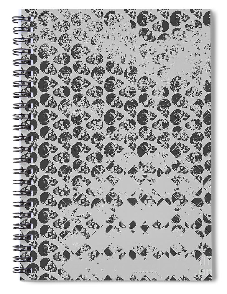 Abstract Spiral Notebook featuring the digital art Skull Art background - Grey by Xrista Stavrou