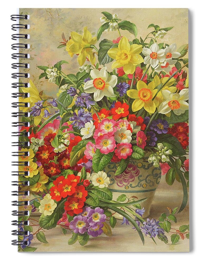 Daffodil Spiral Notebook featuring the painting Spring flowers and Poole Pottery by Albert Williams