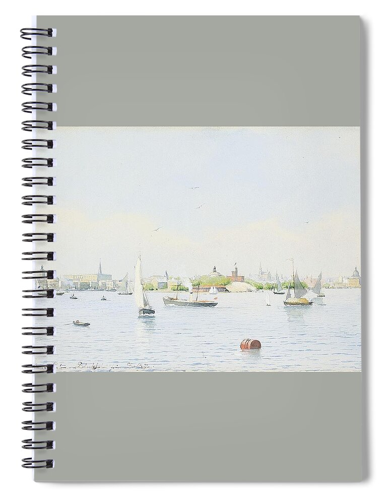 Anna Palm 1859-1924 Stockholm From Salt Lake Spiral Notebook featuring the painting Stockholm from Salt Lake #2 by MotionAge Designs