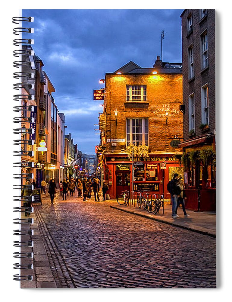 Temple Spiral Notebook featuring the photograph Temple Bar area Dublin at night by Patricia Hofmeester