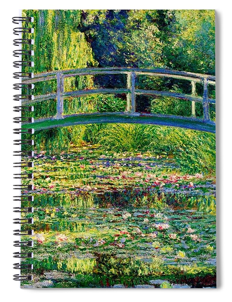Landscapes Spiral Notebook featuring the painting The Waterlily Pond With The Japanese Bridge #2 by Pam Neilands
