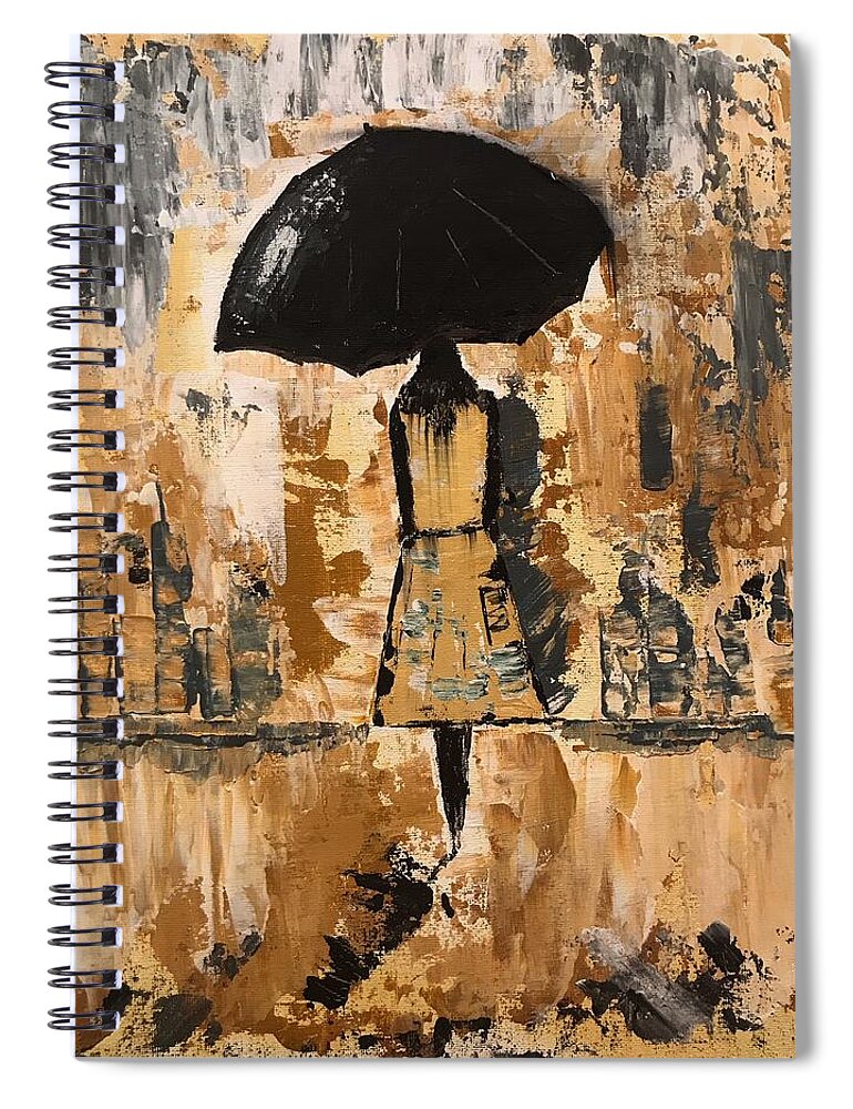 Umbrella Spiral Notebook featuring the painting Umbrella Girl #2 by Jim McCullaugh
