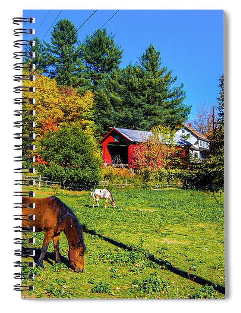 Upper Cox Brook Covered Bridge Spiral Notebook featuring the photograph Upper Cox Brook Covered Bridge #2 by Scenic Vermont Photography