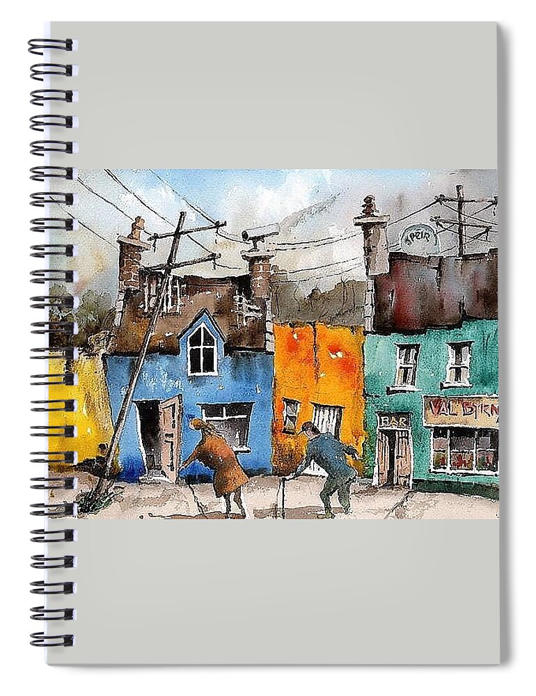 Val Byrne Spiral Notebook featuring the painting The Long haul Home in Eyeries. by Val Byrne
