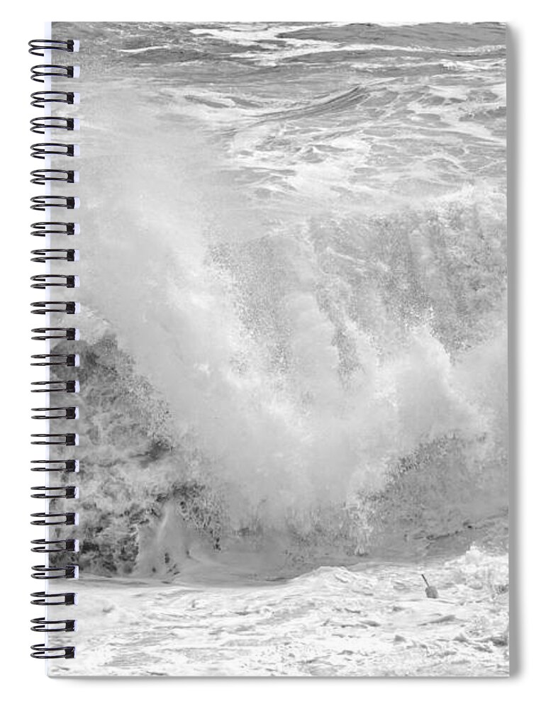 Maine Spiral Notebook featuring the photograph Black and White Large Waves Near Pemaquid Point On The Coast Of #20 by Keith Webber Jr