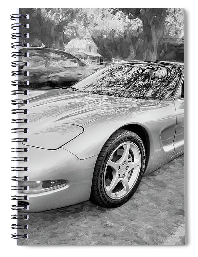 2001 Corvette Spiral Notebook featuring the photograph 2001 Corvette LS1 c201 BW by Rich Franco