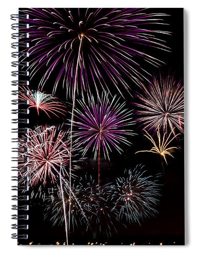 Fireworks Spiral Notebook featuring the photograph 2013 Fireworks Over Alton by Andrea Silies