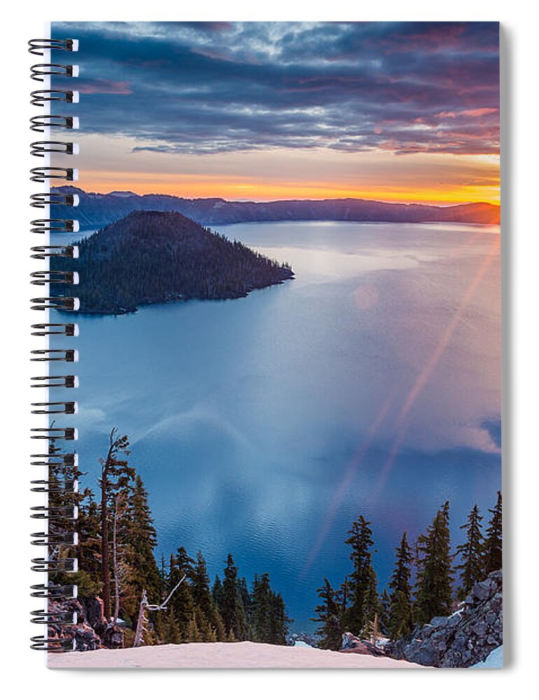 Crater Lake Spiral Notebook featuring the photograph 2015 Spring Sunrise from Discovery Point by Greg Nyquist
