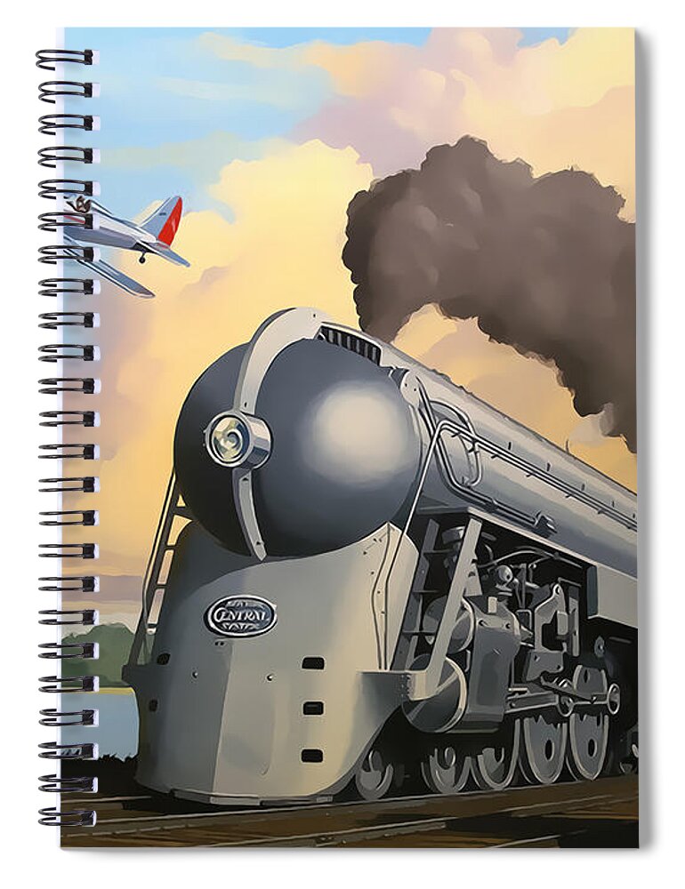20th Century Limited Spiral Notebook featuring the digital art 20th Century Limited and Plane by Chuck Staley