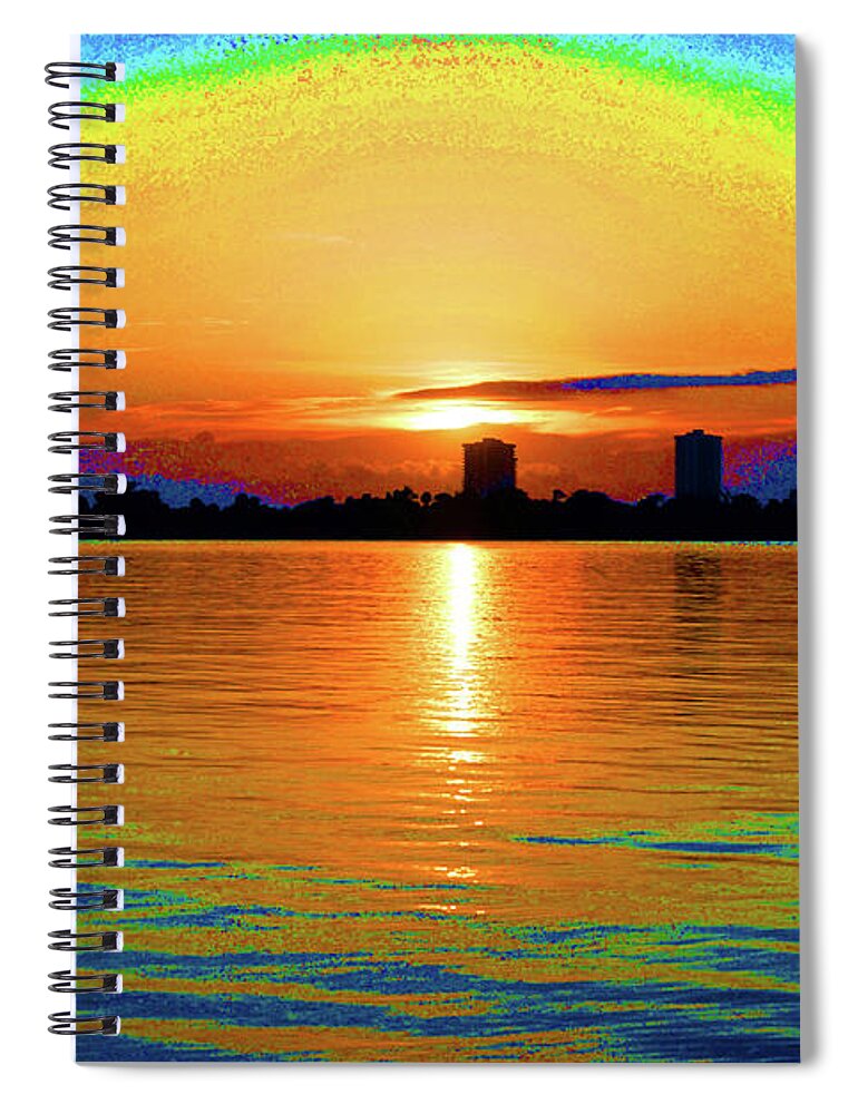 Sunrise Spiral Notebook featuring the digital art 25- Psychedelic Sunrise by Joseph Keane
