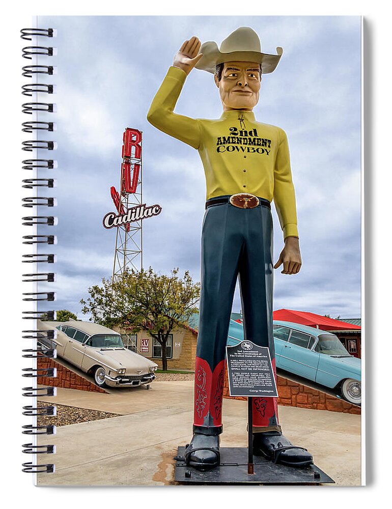 Route 66 Spiral Notebook featuring the photograph 2nd Amendment Cowboy by Gary Warnimont