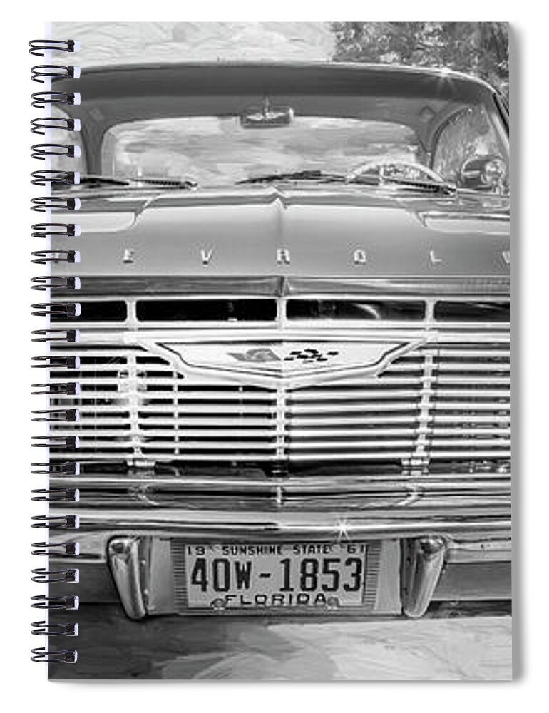 1961 Chevrolet Impala Spiral Notebook featuring the photograph 1961 Chevrolet Impala SS BW #3 by Rich Franco