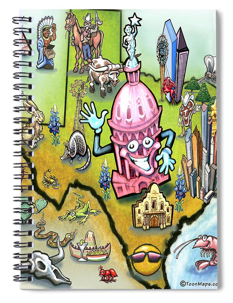 Austin Spiral Notebook featuring the digital art Austin Texas Cartoon Map #4 by Kevin Middleton