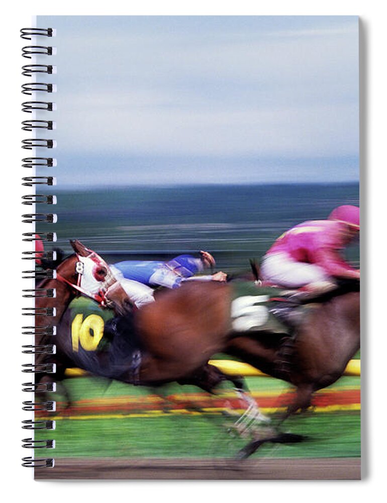 Motion Spiral Notebook featuring the photograph Horse Race #3 by Jim Corwin