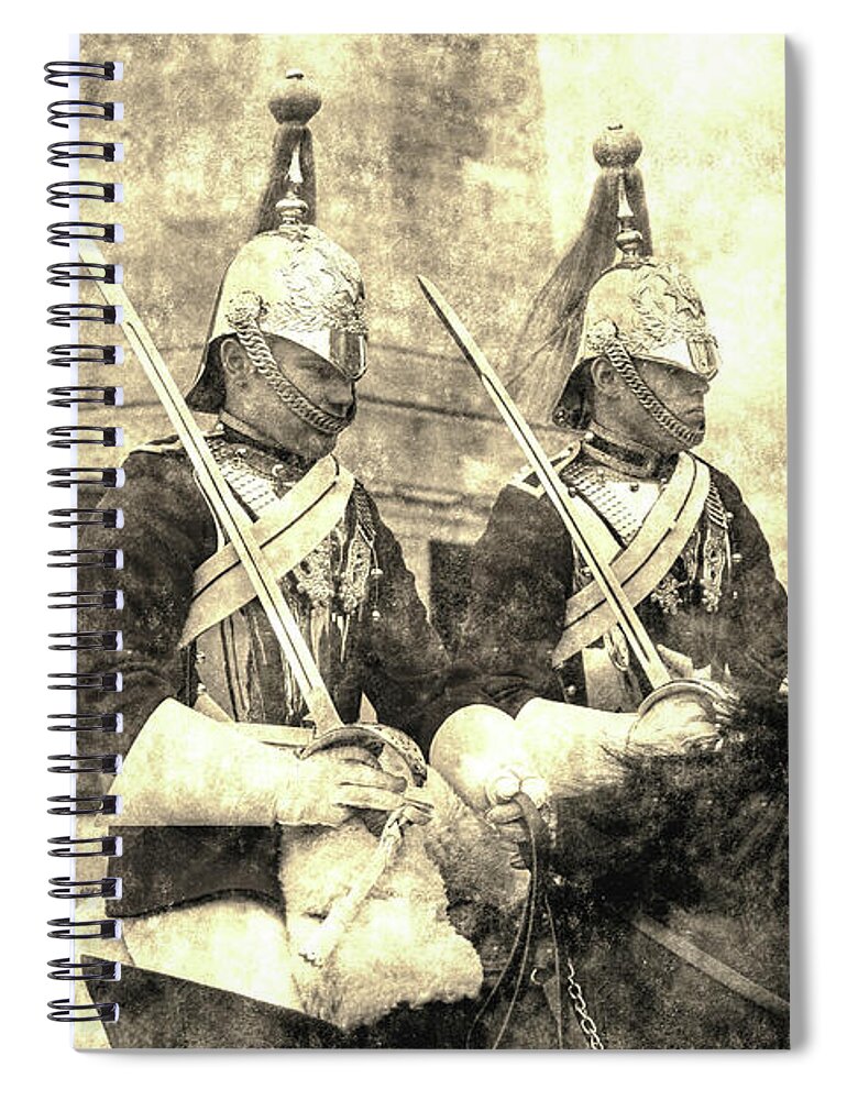 Changing The Guards Spiral Notebook featuring the photograph Household Cavalry Changing Of The Guard Vintage #3 by David Pyatt