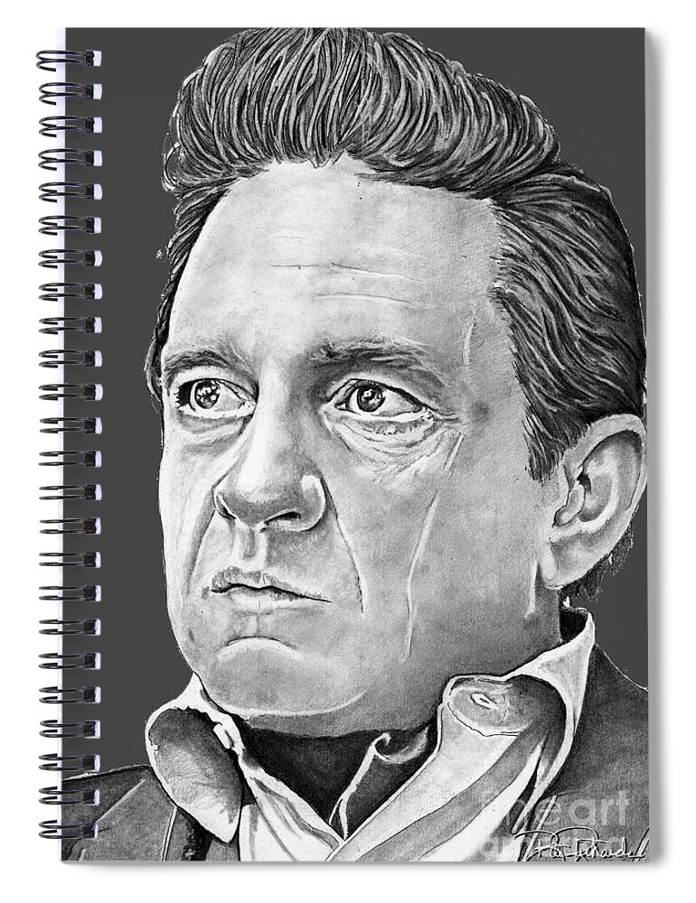 Johnny Spiral Notebook featuring the drawing Johnny Cash #3 by Bill Richards