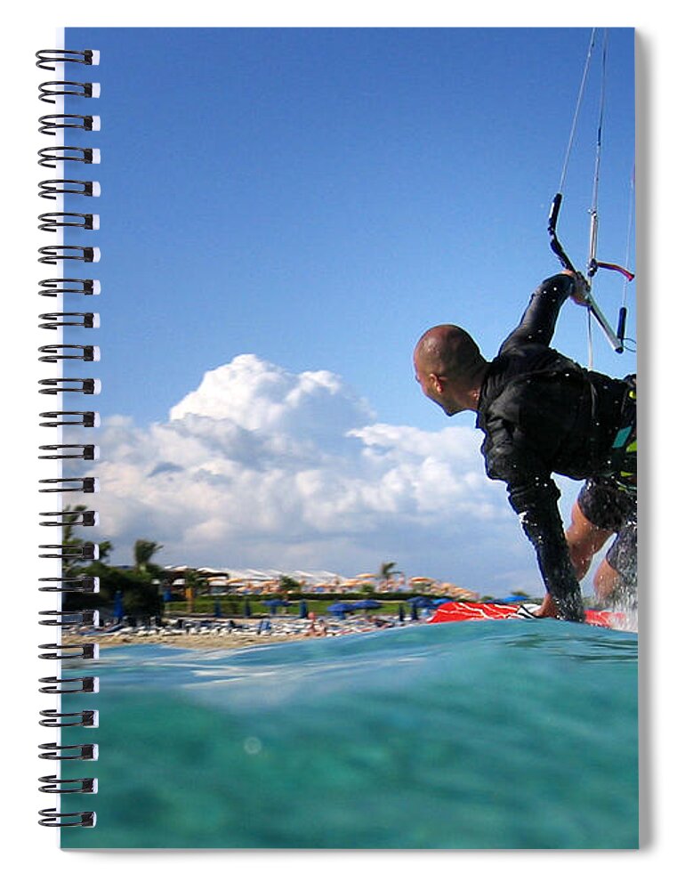 Adventure Spiral Notebook featuring the photograph Kitesurfing #3 by Stelios Kleanthous