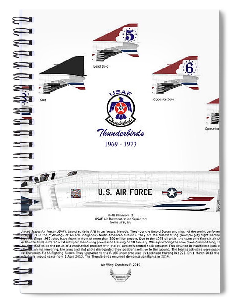 Mcdonnell Douglas Spiral Notebook featuring the digital art McDonnell Douglas F-4E Phantom II Thunderbirds #4 by Arthur Eggers