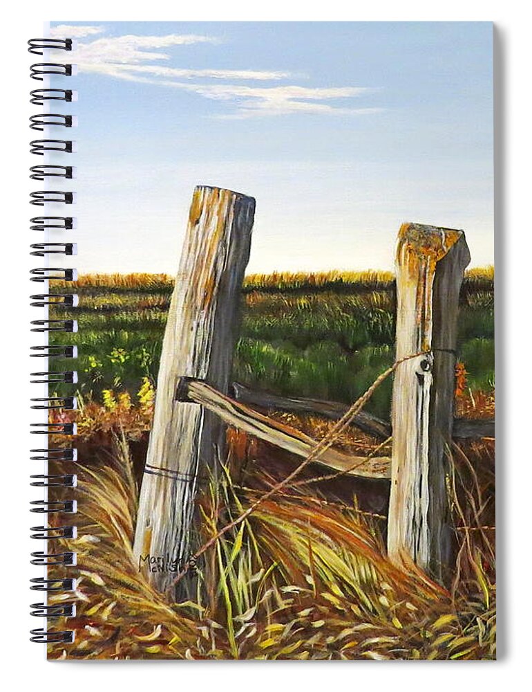 Farm Spiral Notebook featuring the painting 3 Old Posts by Marilyn McNish