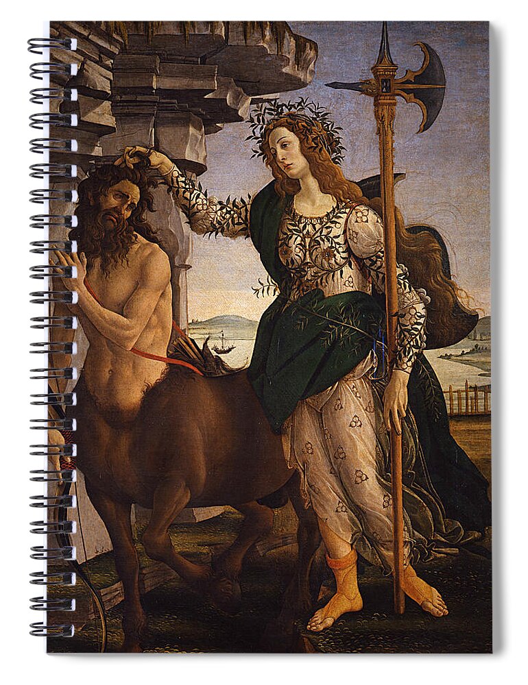 Sandro Botticelli Spiral Notebook featuring the painting Pallas and the Centaur, from 1482 by Sandro Botticelli