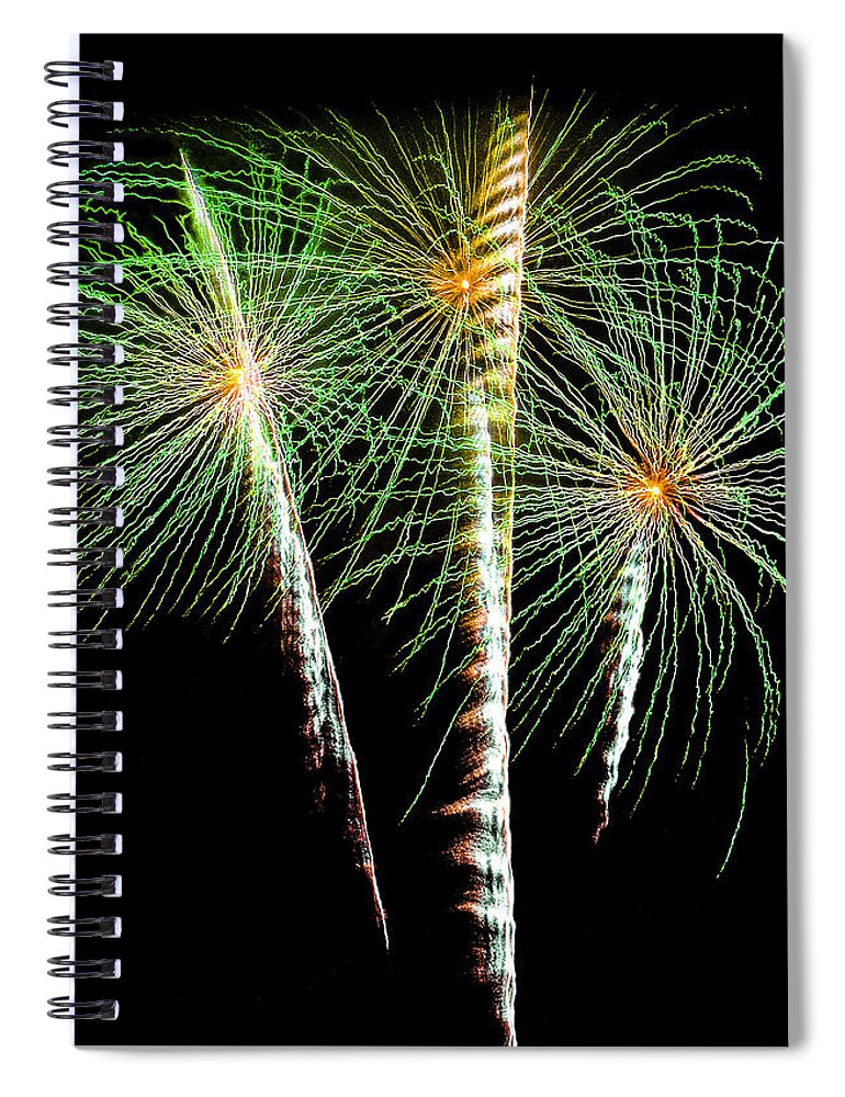 Fireworks Spiral Notebook featuring the photograph 3 Palm Trees Fireworks by Brian Tada