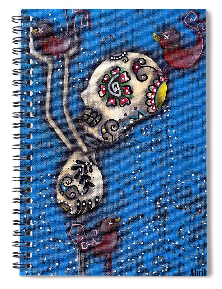 Birds Spiral Notebook featuring the painting 3 Red Birds by Abril Andrade