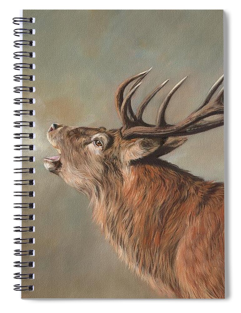 Red Deer Spiral Notebook featuring the painting Red Deer Stag #3 by David Stribbling