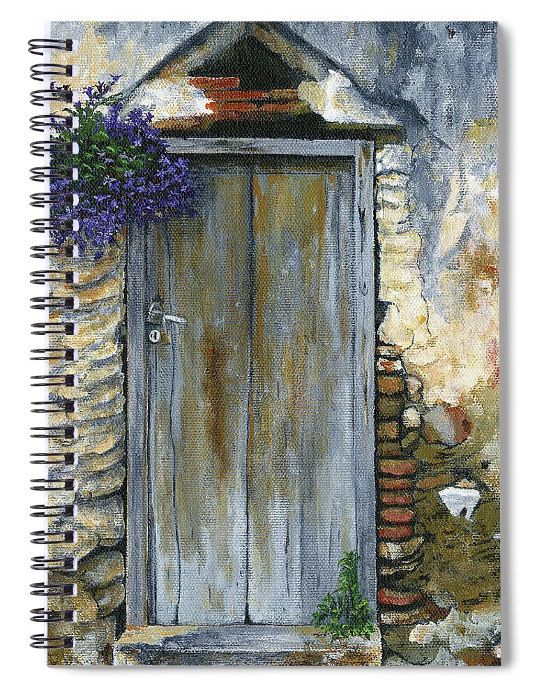 Doors Spiral Notebook featuring the painting 3 Septemvriou Street by Carol McCarty