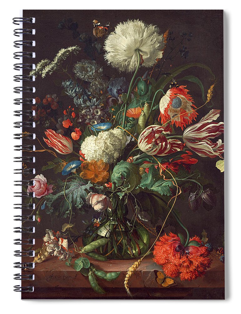 Jan Davidsz De Heem Spiral Notebook featuring the painting Vase of Flowers #3 by Jan Davidsz de Heem